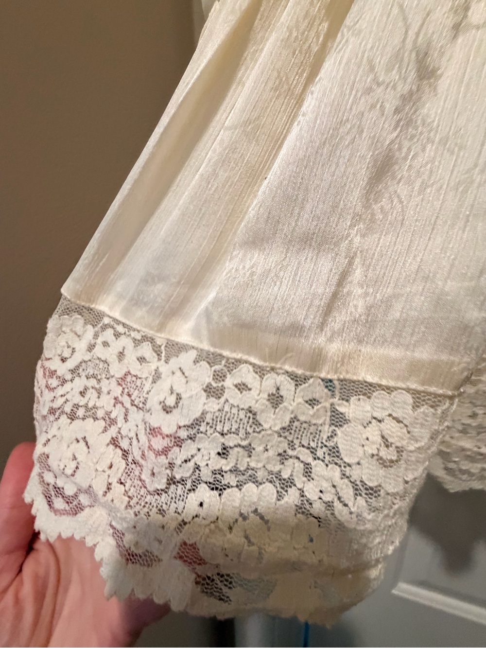 Free People Cream Lace-Trim Satin Chemise Top - Picture 4 of 10
